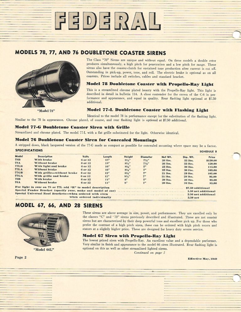 Federal Siren catalog 19490002 Star City Volunteer Fire Department